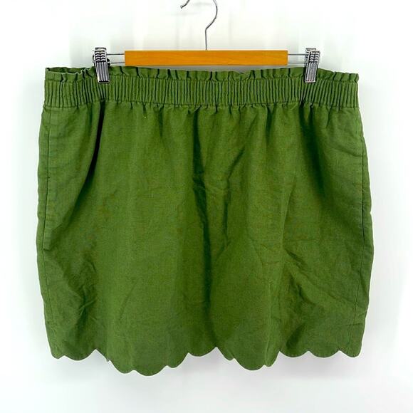 J. Crew linen cotton blend scalloped hem elastic waist pull on paperbag skirt 18 - Picture 1 of 5